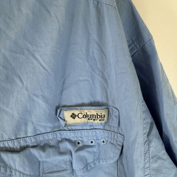 Columbia Shirt Mens 1X Blue Short Sleeve Button Down Shirt Collared Pockets - Picture 3 of 10